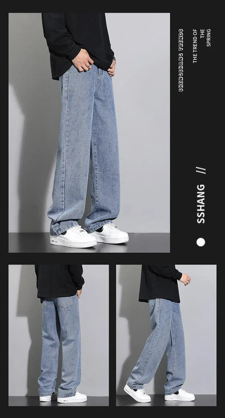 2025 New Korean Men's Wide-Leg Denim Jeans – Classic Straight-Leg Casual Pants Style Heaven