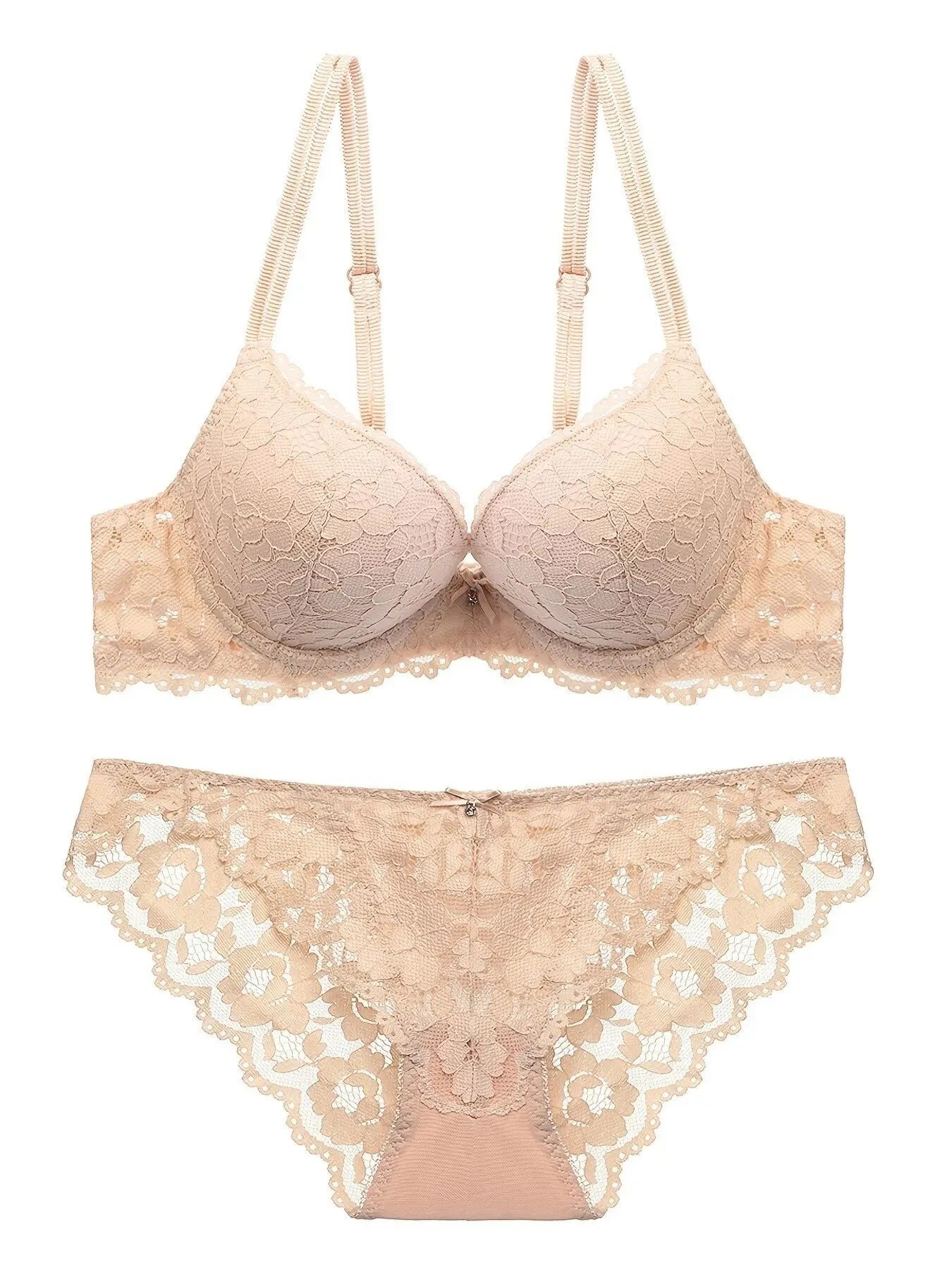 Elegant Lace Embroidery Lingerie Set – Push-Up Bra & Sheer Panty, Breathable Fabric, Perfect for Valentine's Day Style Heaven