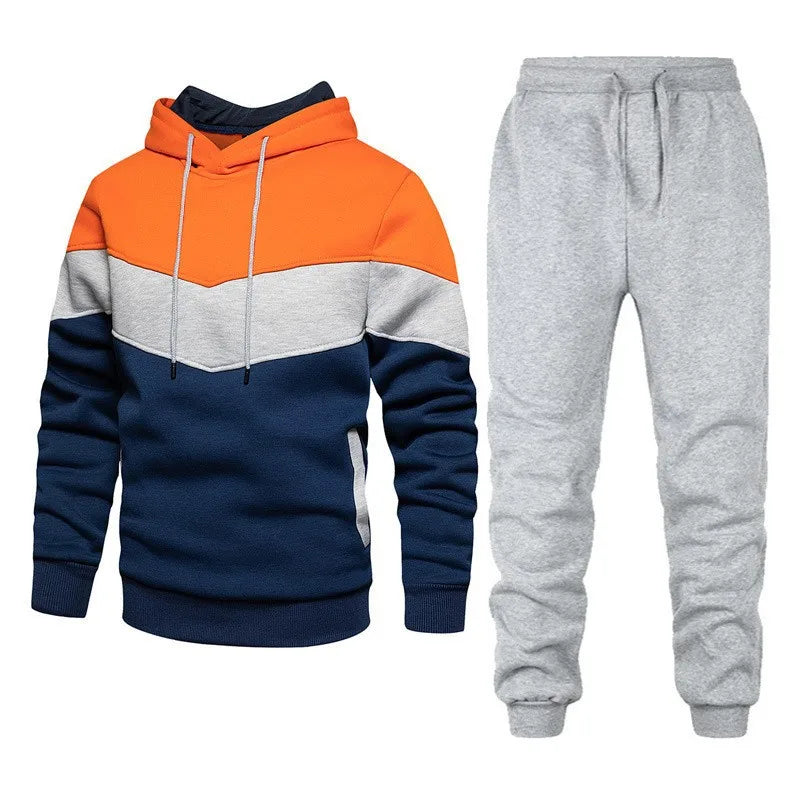 Men’s Autumn & Winter Sportswear Set – 3-Color Block Hoodie & Sweatpants Style Heaven