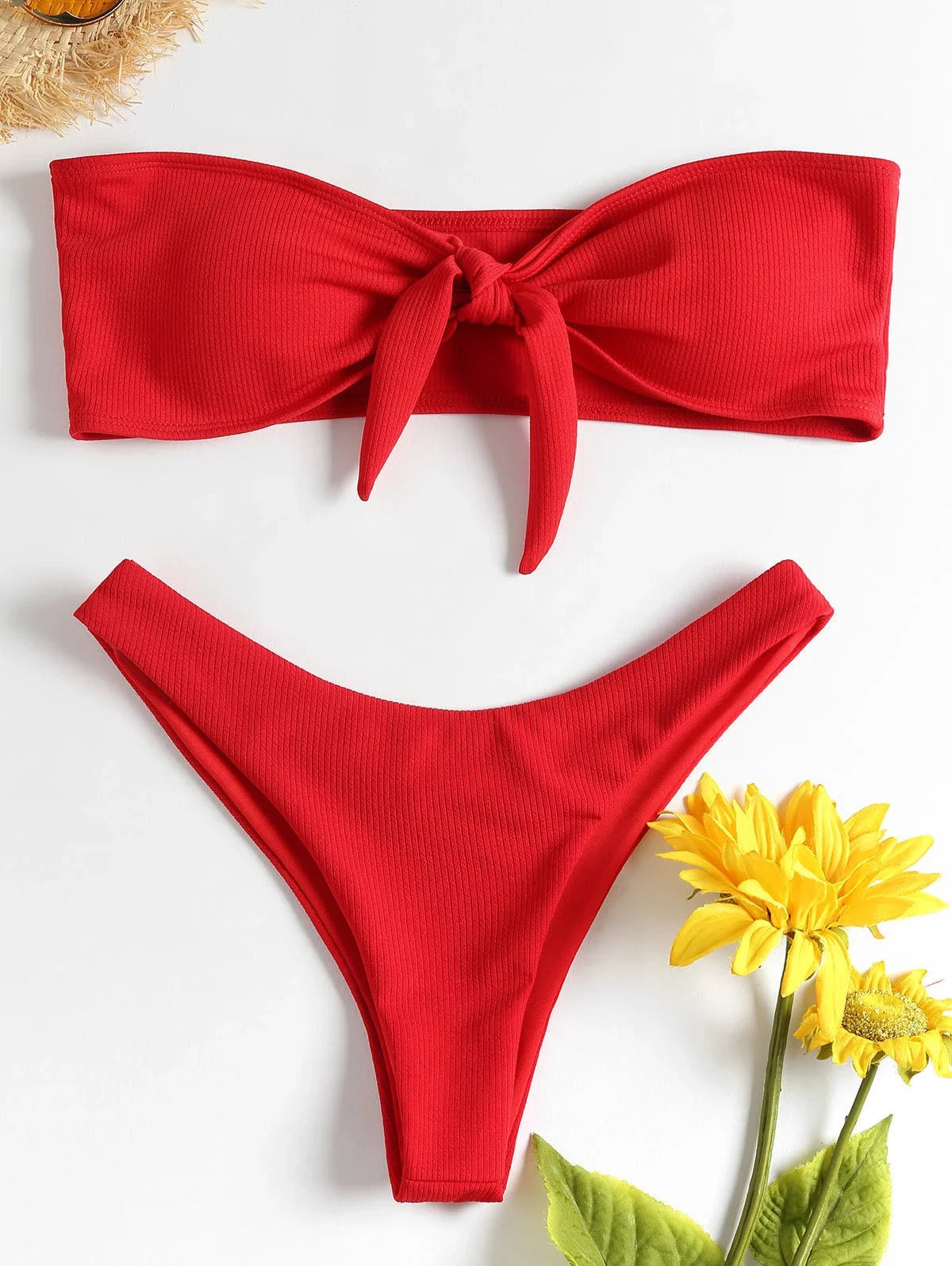 Women’s Sexy Tube Top Bow Split Bikini Swimsuit – Stylish Swimwear with High-Waisted Bottoms Style Heaven