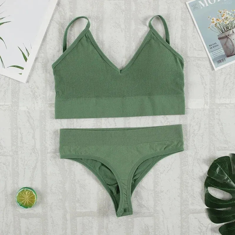 2-Piece Seamless Bralette & G-String Set – Soft Tank Crop Lingerie