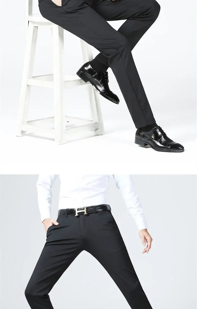 Men's Summer Slim-Fit Suit Pants – Elastic Waist, Non-Iron Straight-Leg Business Trousers for Formal & Casual Wear Style Heaven