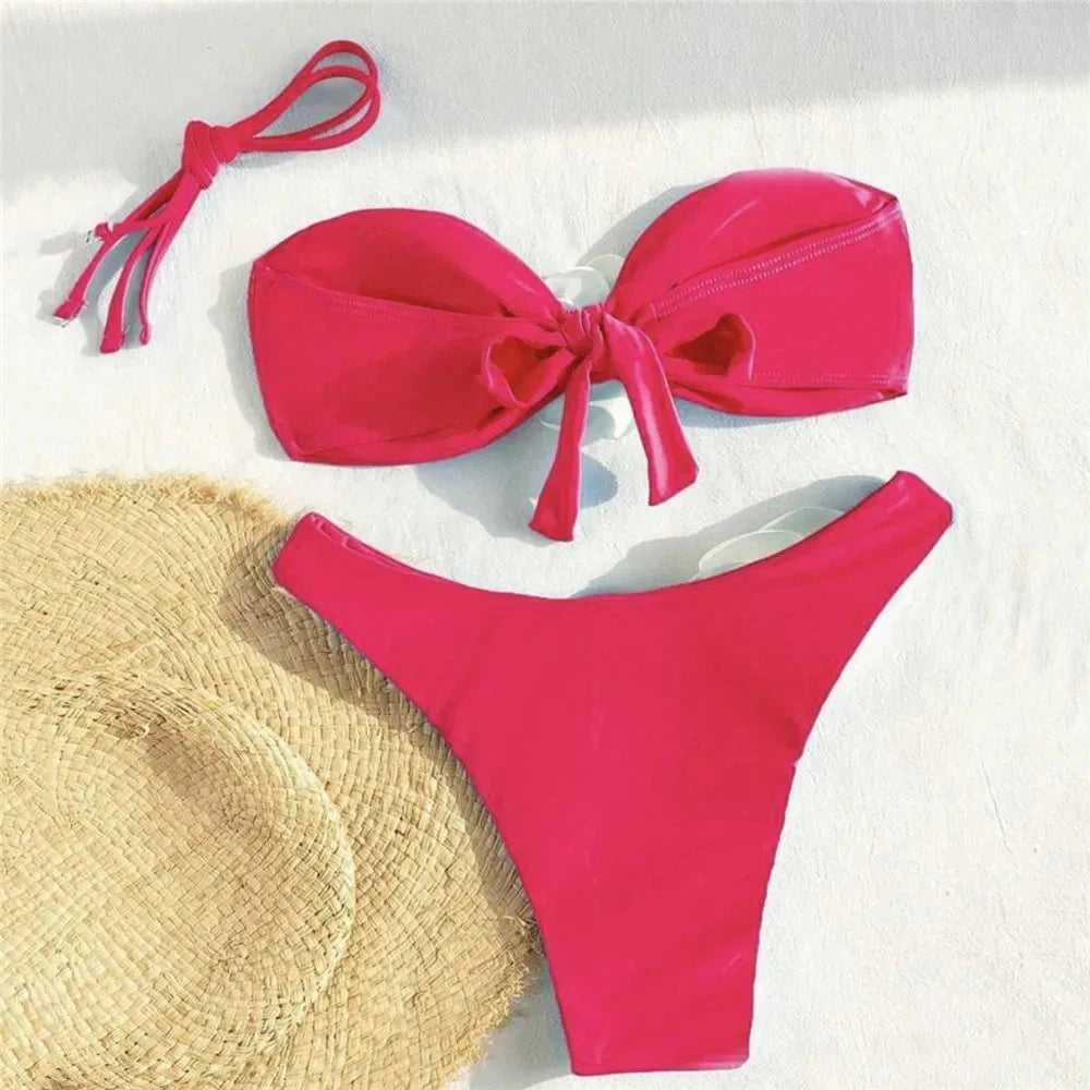Sexy Flower Bandeau Swimwear Thong Bikini – Lace-Up Brazilian Bikinis Set for Women Style Heaven