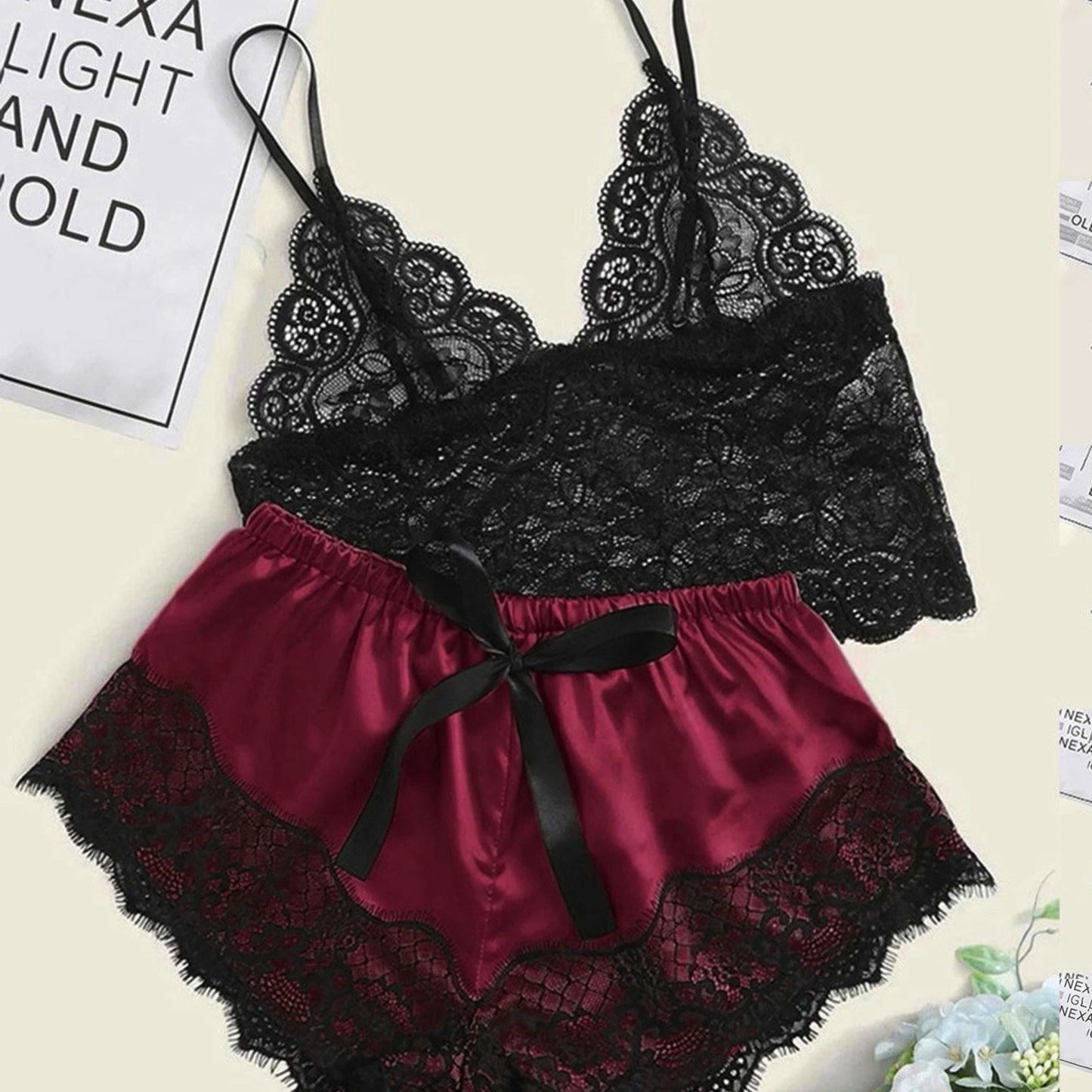Sexy Lace Pajama Set – 2-Piece Camisole & Shorts Sleepwear for Women Style Heaven
