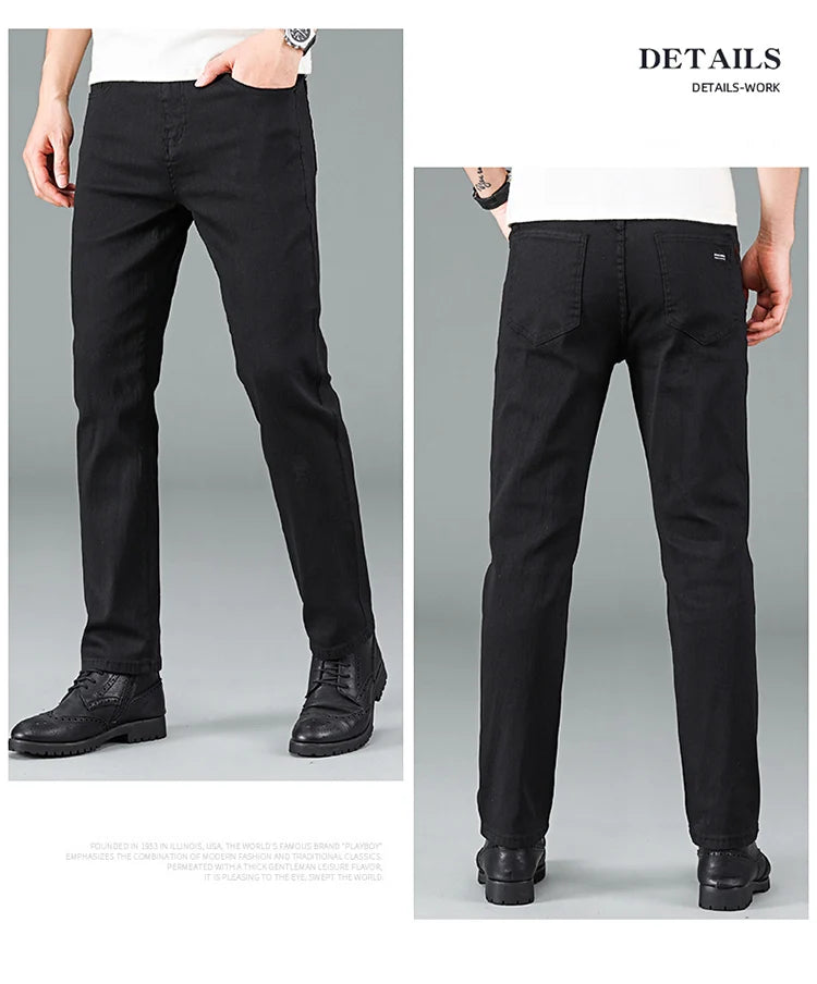Men’s Pure Black Straight Fit Jeans – Trendy & Comfortable Business Casual Denim - Style Heaven