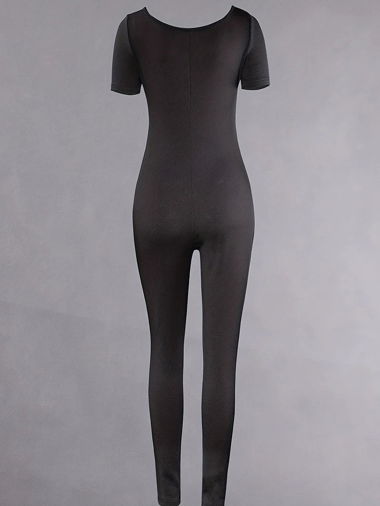 2025 Spring and Summer New Women's One-piece Short Sleeve Solid Color Sexy Slim Fit Street Style Jumpsuit Style Heaven