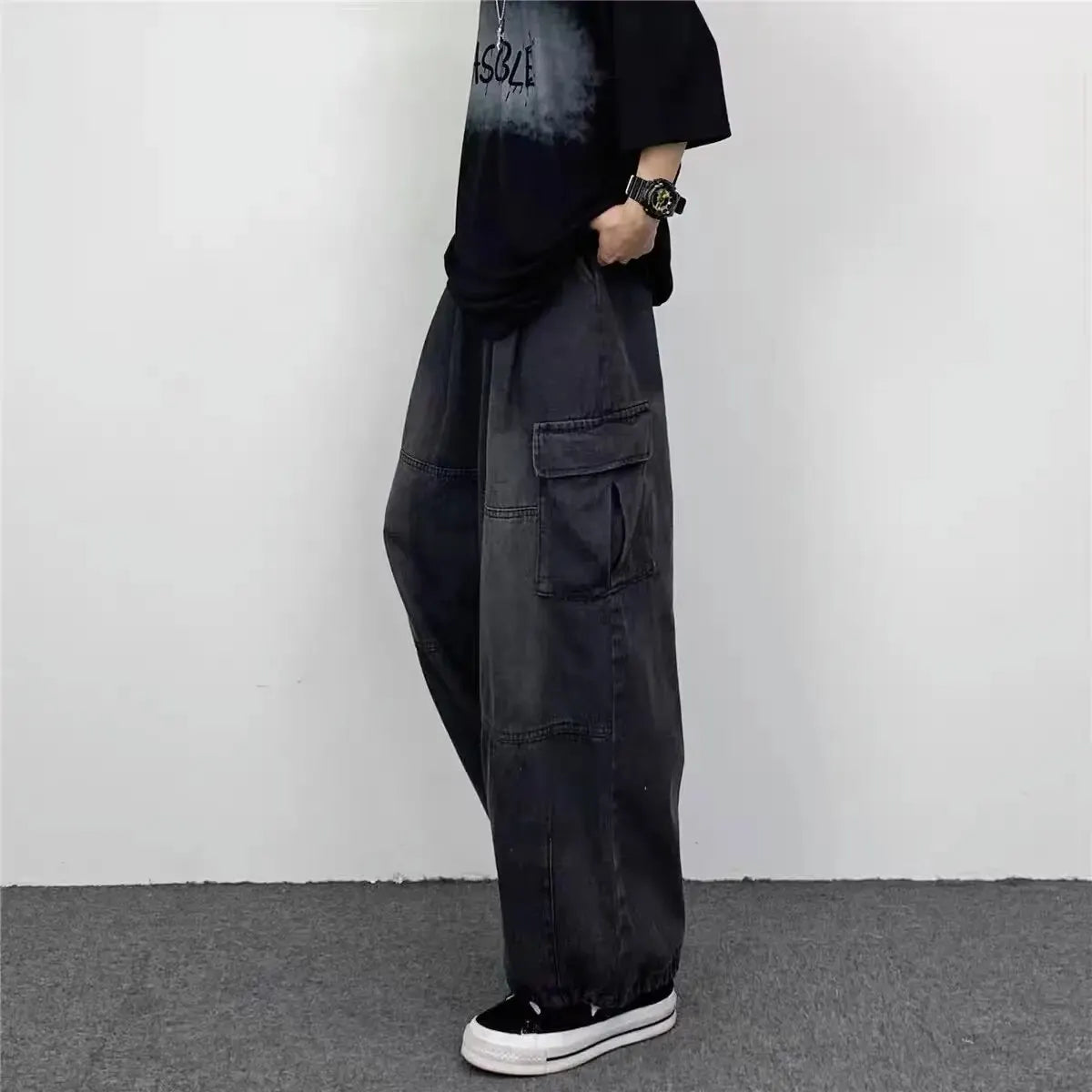 Spring & Autumn Vintage Wide-Leg Overalls – Big Pocket Y2K Loose Fit Hip-Hop Jeans Style Heaven