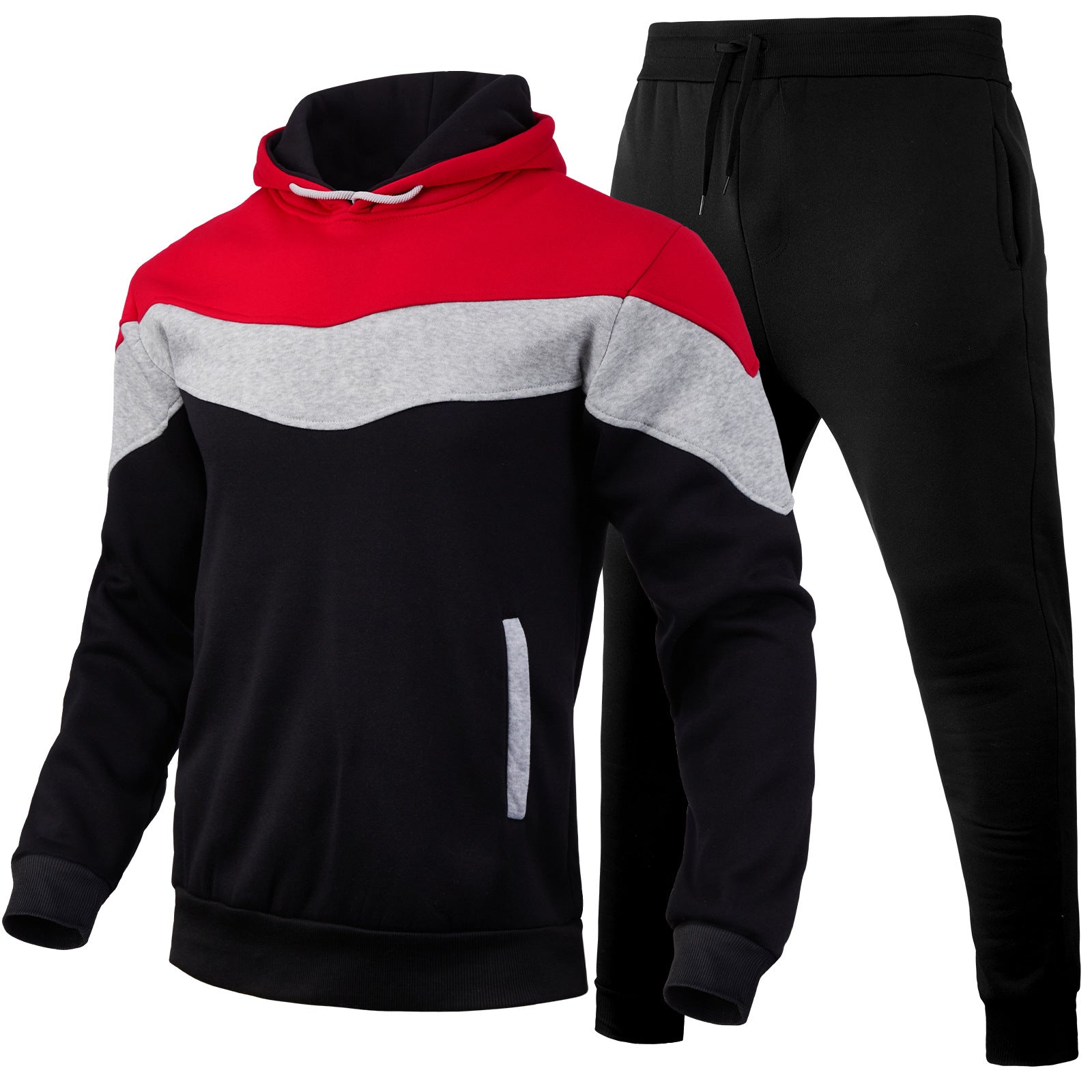 Men’s Autumn & Winter Sportswear Set – 3-Color Block Hoodie & Sweatpants Style Heaven