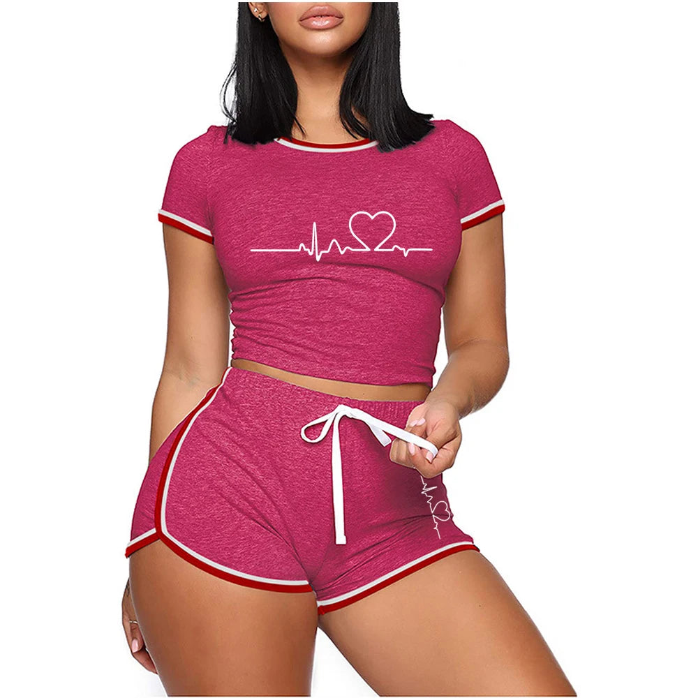 Women’s Summer Personality Tracksuit – Short Sleeve Cropped T-Shirt & Shorts Pajama Set Style Heaven