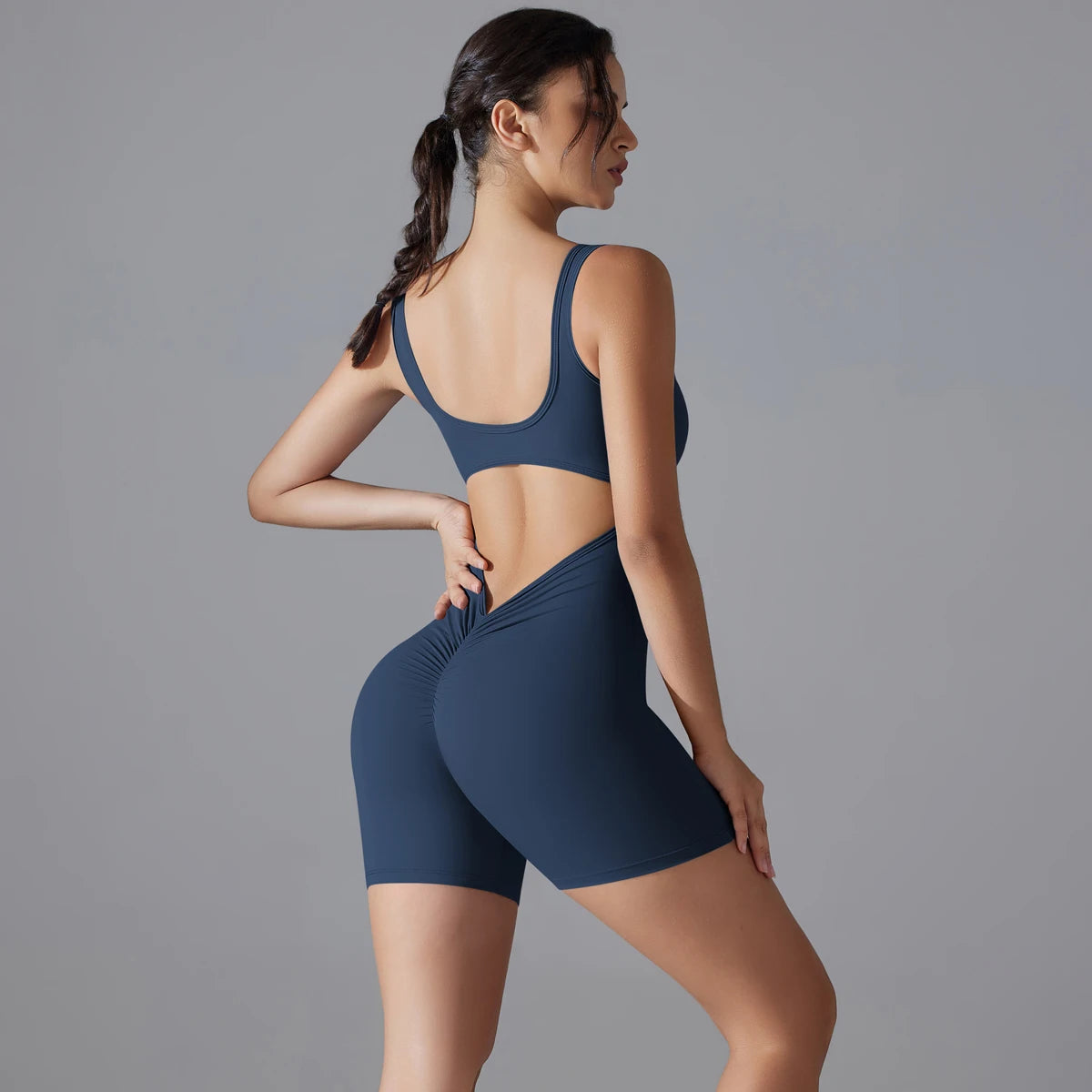 V-Back Scrunch Sports Jumpsuit – Sleeveless One-Piece Gym & Yoga Bodysuit for Women Style Heaven