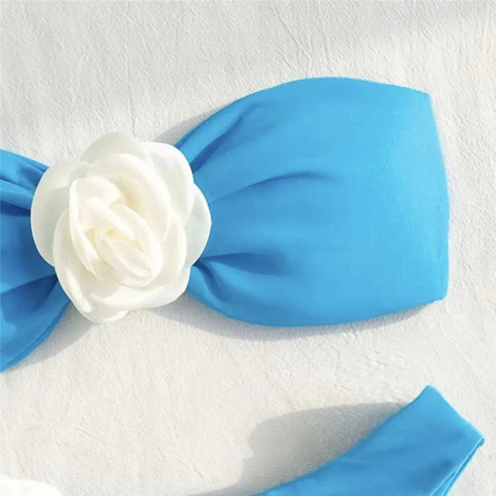 Sexy Flower Bandeau Swimwear Thong Bikini – Lace-Up Brazilian Bikinis Set for Women Style Heaven
