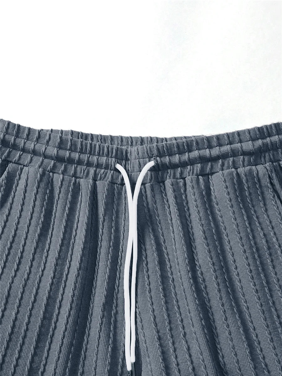 Men’s Two-Piece Summer Set – Solid Stripe T-Shirt & Shorts Casual Gym Streetwear Style Heaven