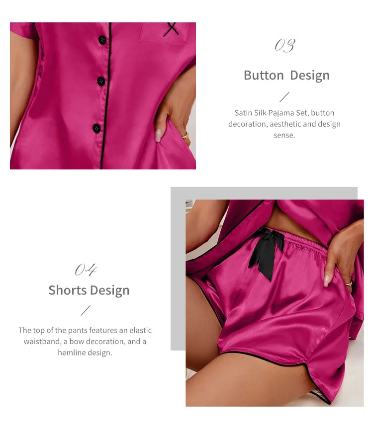 Women’s Heart Embroidered Pajama Set – Short Sleeve Button-Down & Shorts Style Heaven
