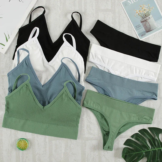 2-Piece Seamless Bralette & G-String Set – Soft Tank Crop Lingerie