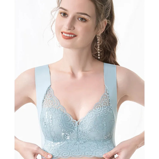 Lace V-Neck Wireless Bra – Soft, Breathable & Trackless Sports Style