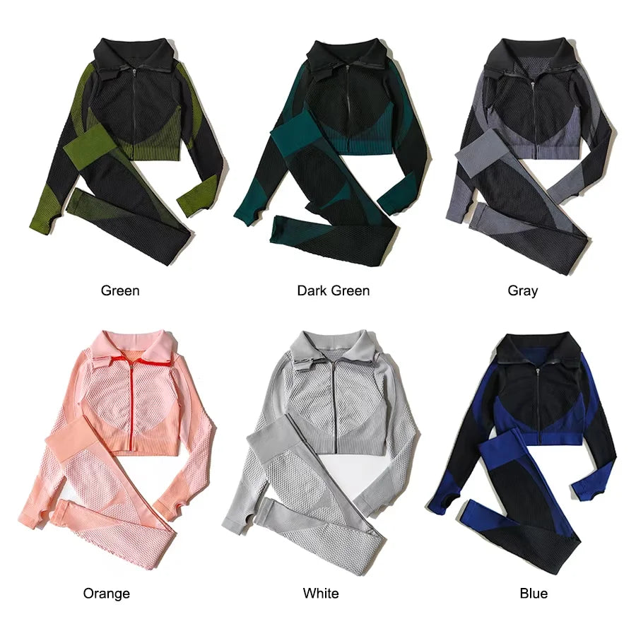 2-Piece Seamless Yoga Set for Women – Long Sleeve Crop Top & High Waist Leggings Gym Outfit Style Heaven