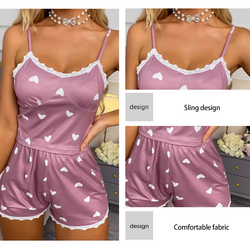 Elegant Lace-Trim Pajama Set – 2-Piece Printed Sleepwear Style Heaven