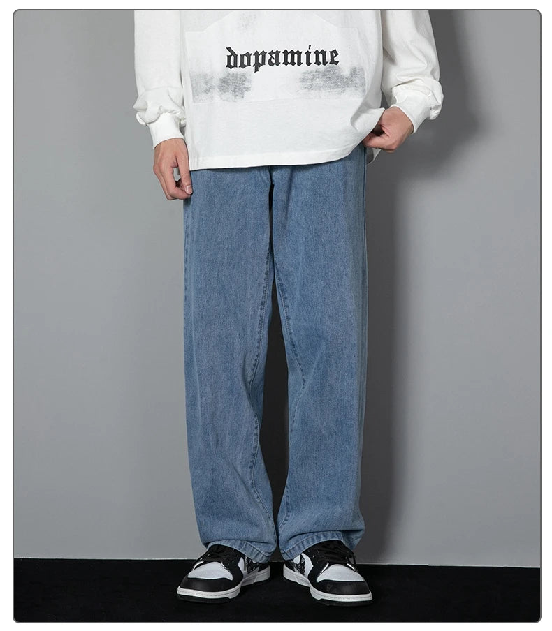 2025 New Korean Men's Wide-Leg Denim Jeans – Classic Straight-Leg Casual Pants Style Heaven