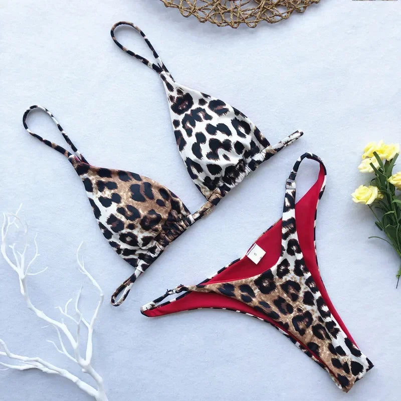 2024 Micro Leopard Bikini – High Cut Bandage Push-Up Swimsuit, Sexy Thong Swimwear for Beach Vacation Style Heaven
