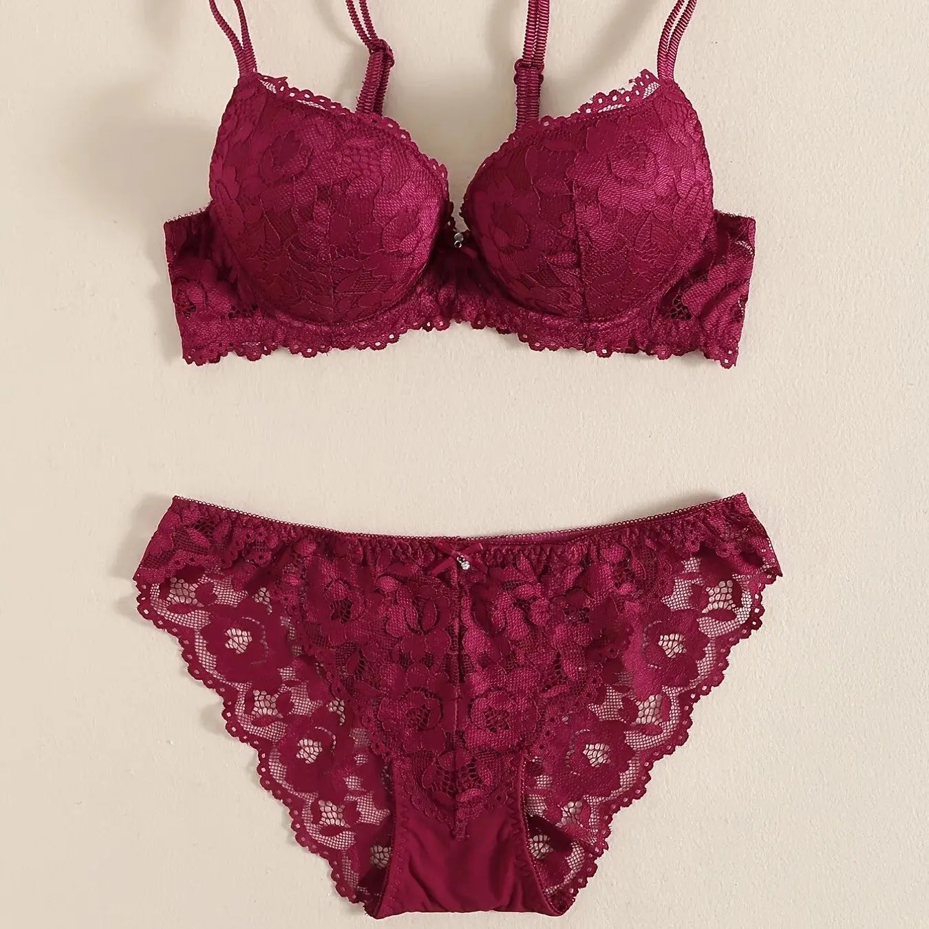 Elegant Lace Embroidery Lingerie Set – Push-Up Bra & Sheer Panty, Breathable Fabric, Perfect for Valentine's Day Style Heaven