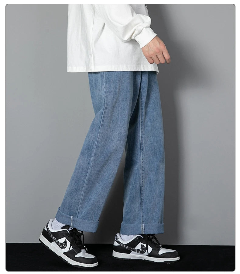 2025 New Korean Men's Wide-Leg Denim Jeans – Classic Straight-Leg Casual Pants Style Heaven