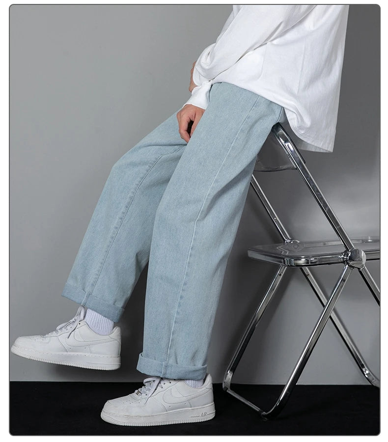 2025 New Korean Men's Wide-Leg Denim Jeans – Classic Straight-Leg Casual Pants Style Heaven