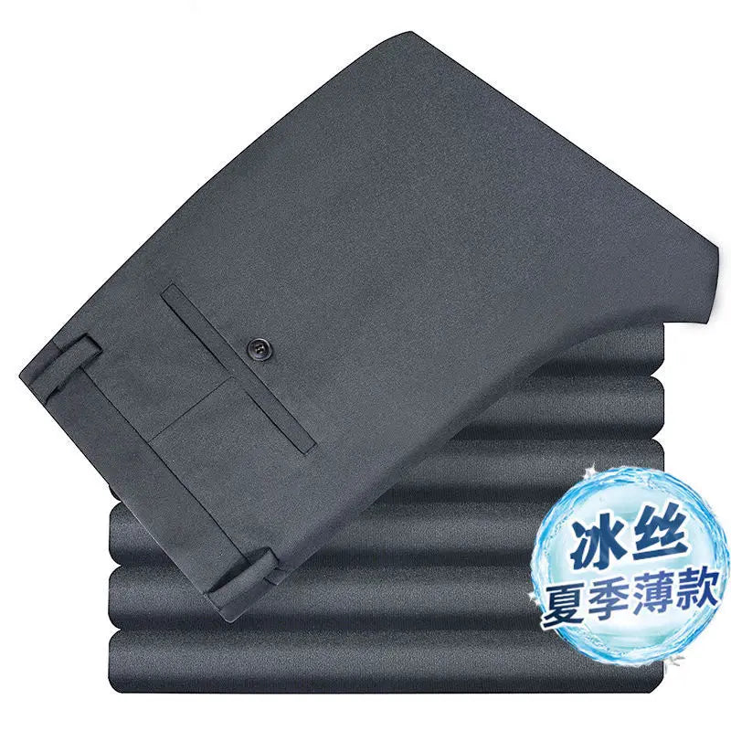 Men's Summer Slim-Fit Suit Pants – Elastic Waist, Non-Iron Straight-Leg Business Trousers for Formal & Casual Wear Style Heaven