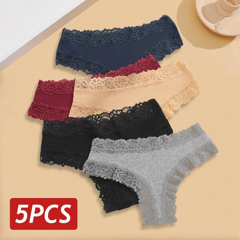 5-Pack Lace Seamless Cotton Panties – Ribbed Brazilian Style | S–XL Style Heaven