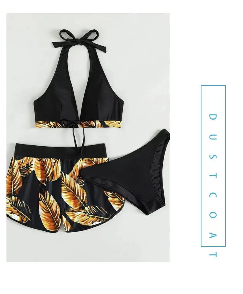 Women’s Sexy Leaf Print 3-Piece High Waist Bikini Set – Stylish Beach Swimwear Style Heaven
