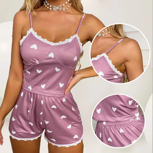 Elegant Lace-Trim Pajama Set – 2-Piece Printed Sleepwear Style Heaven