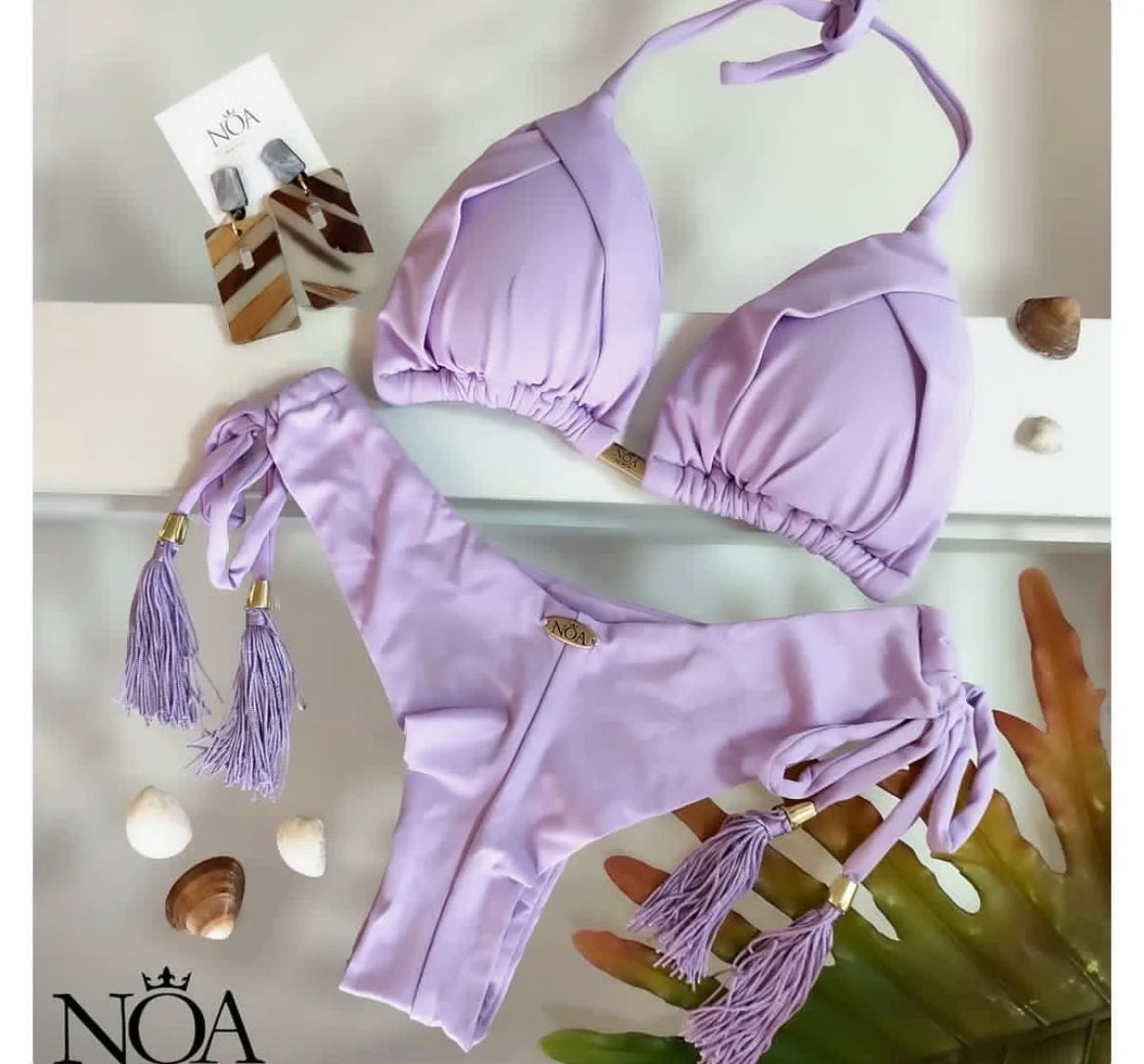 Sexy Triangle Bathing Suit for Women – Brazilian Bikini Halter Swimwear with Push Up and Metal Chain Details Style Heaven