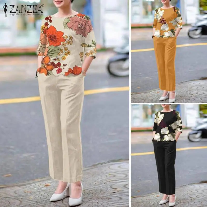 2-Piece Floral Blouse & Pants Set – Elegant Office & Summer Outfit for Women Style Heaven