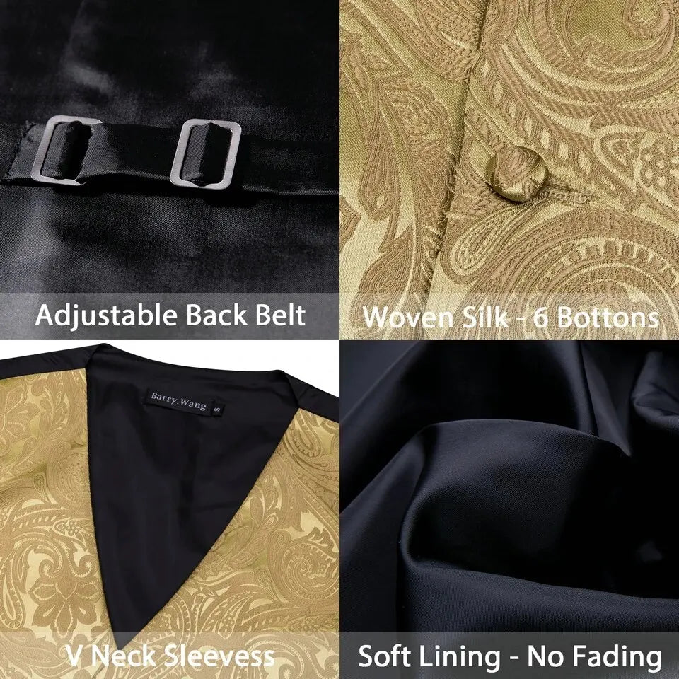 Men’s Jacquard Suit Vest 4-Piece Set – Waistcoat with Tie, Pocket Square & Cufflinks Style Heaven