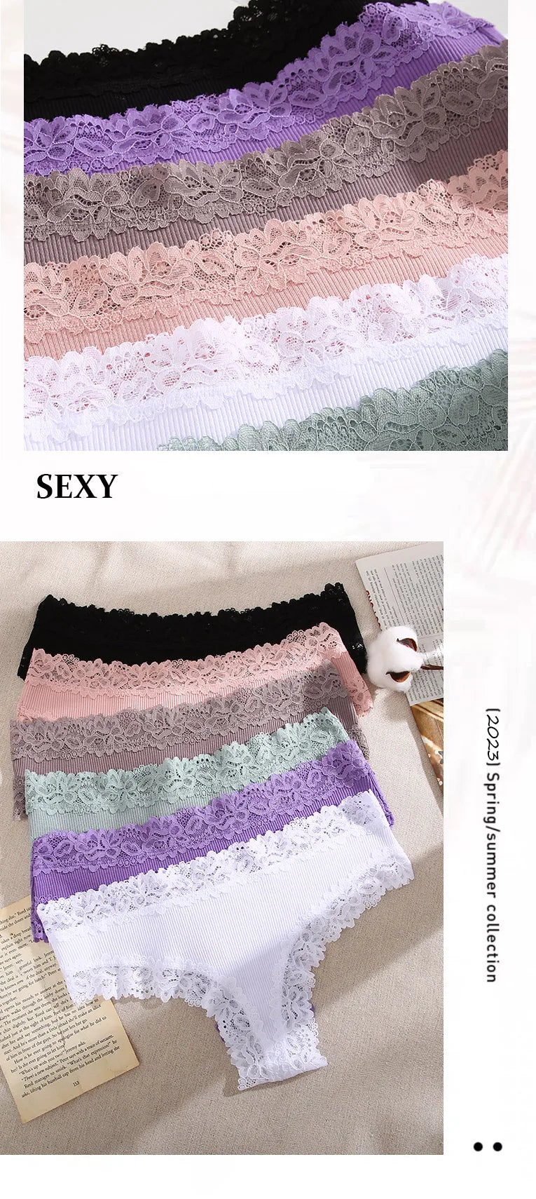 3PCS Women's Lace Seamless Cotton Panties – Ribbed Brazilian Low Waist Underwear, Breathable & Plus Size Lingerie Style Heaven