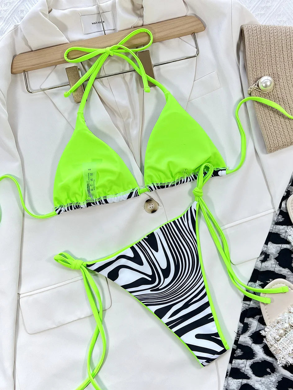 2024 Sexy Leopard Micro Bikini – Women’s Brazilian Halter Swimwear Set with Lace-Up Design Style Heaven