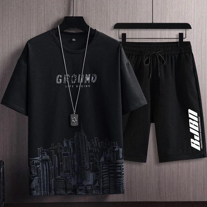 Men’s Summer Sports Tracksuit – City Print Jogging Sweatshirt & Sweatpants Set | Quick-Dry & Breathable 2-Piece Activewear Style Heaven