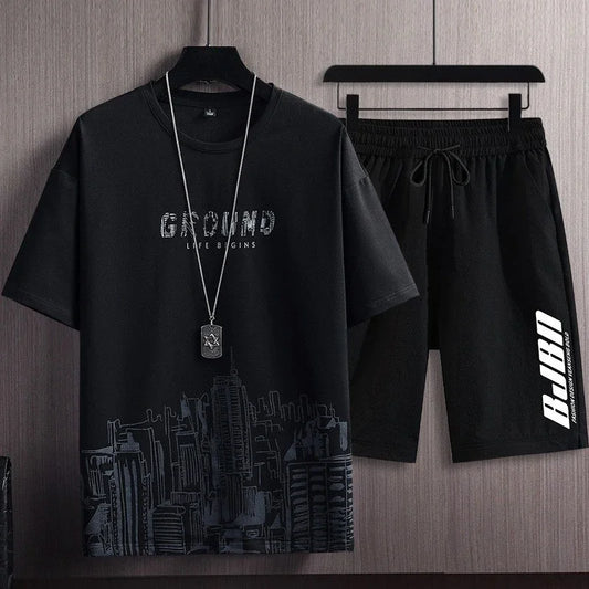 Men’s Summer Sports Tracksuit – City Print Jogging Sweatshirt & Sweatpants Set | Quick-Dry & Breathable 2-Piece Activewear Style Heaven