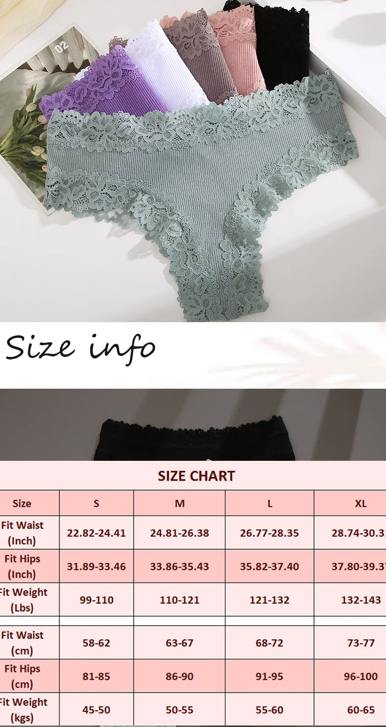 3PCS Women's Lace Seamless Cotton Panties – Ribbed Brazilian Low Waist Underwear, Breathable & Plus Size Lingerie Style Heaven