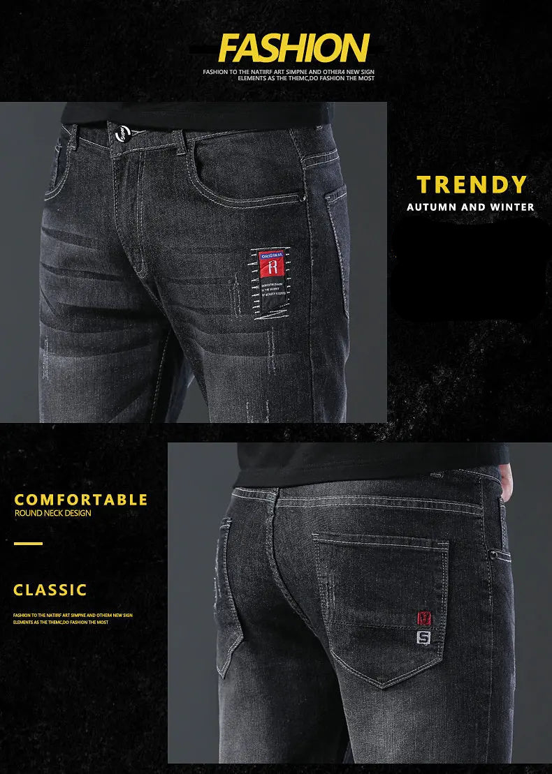 2024 Men’s Fashion Korean Style Straight-Leg Grey Denim Jeans Style Heaven