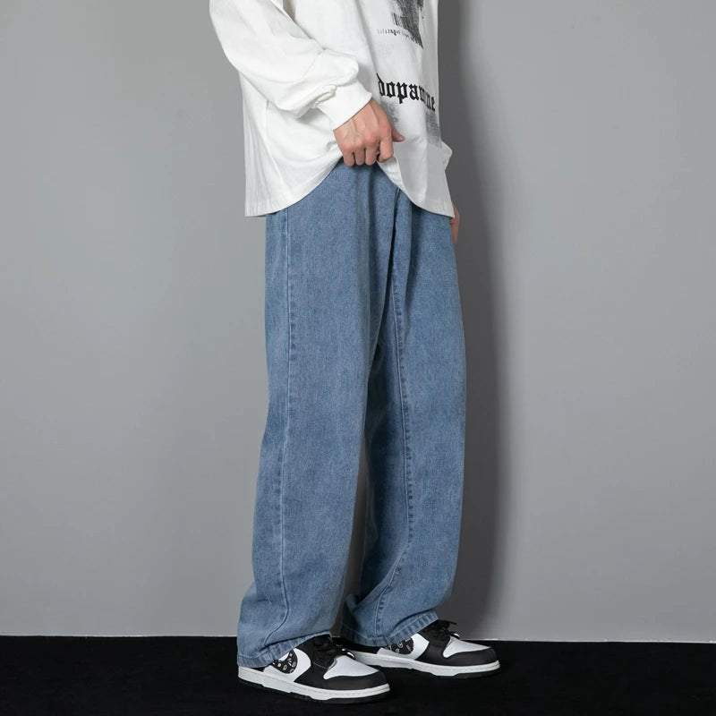 2025 New Korean Men's Wide-Leg Denim Jeans – Classic Straight-Leg Casual Pants Style Heaven