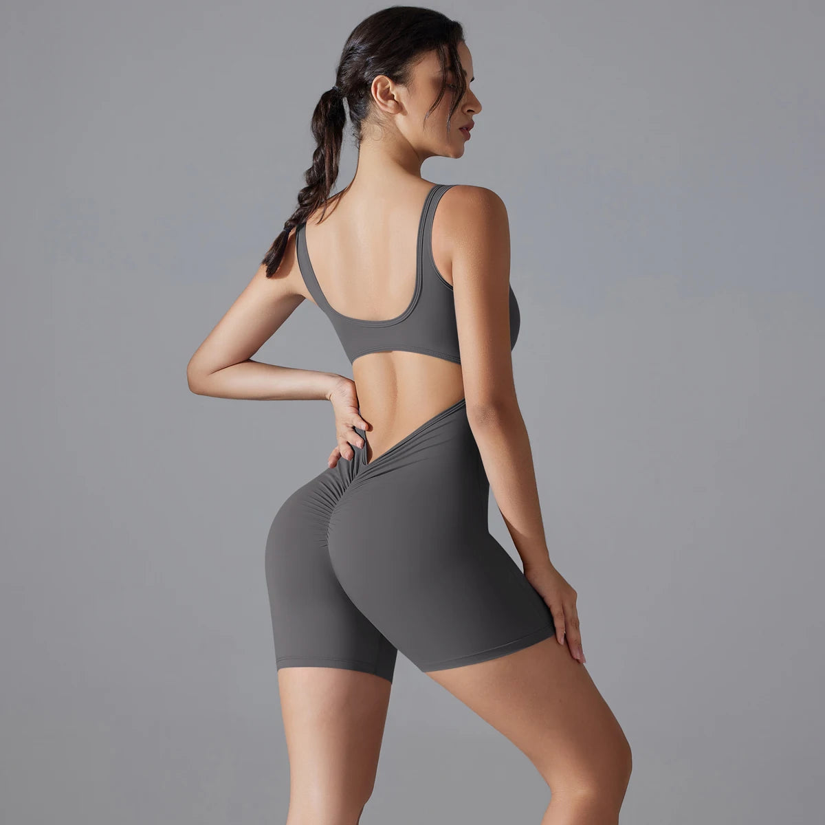 V-Back Scrunch Sports Jumpsuit – Sleeveless One-Piece Gym & Yoga Bodysuit for Women Style Heaven