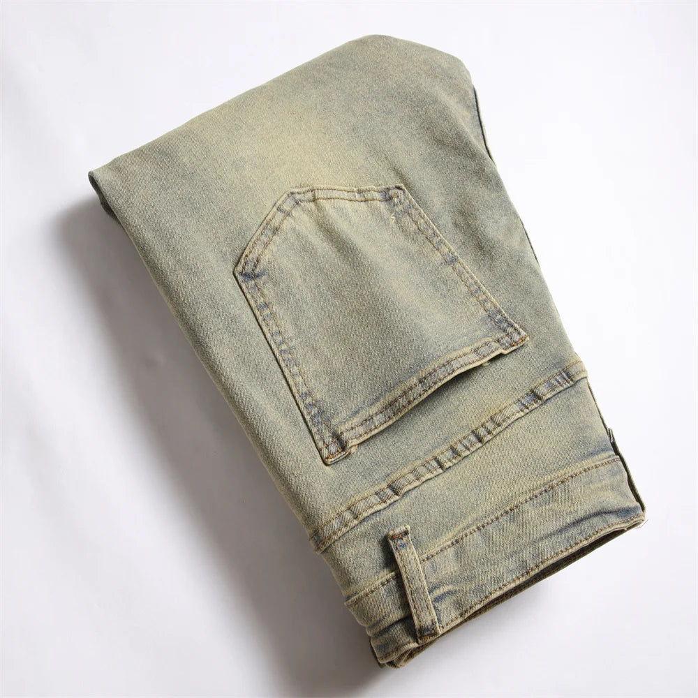 Men’s Retro Ripped Spliced Slim Jeans – Hip-Hop Streetwear Denim - Style Heaven