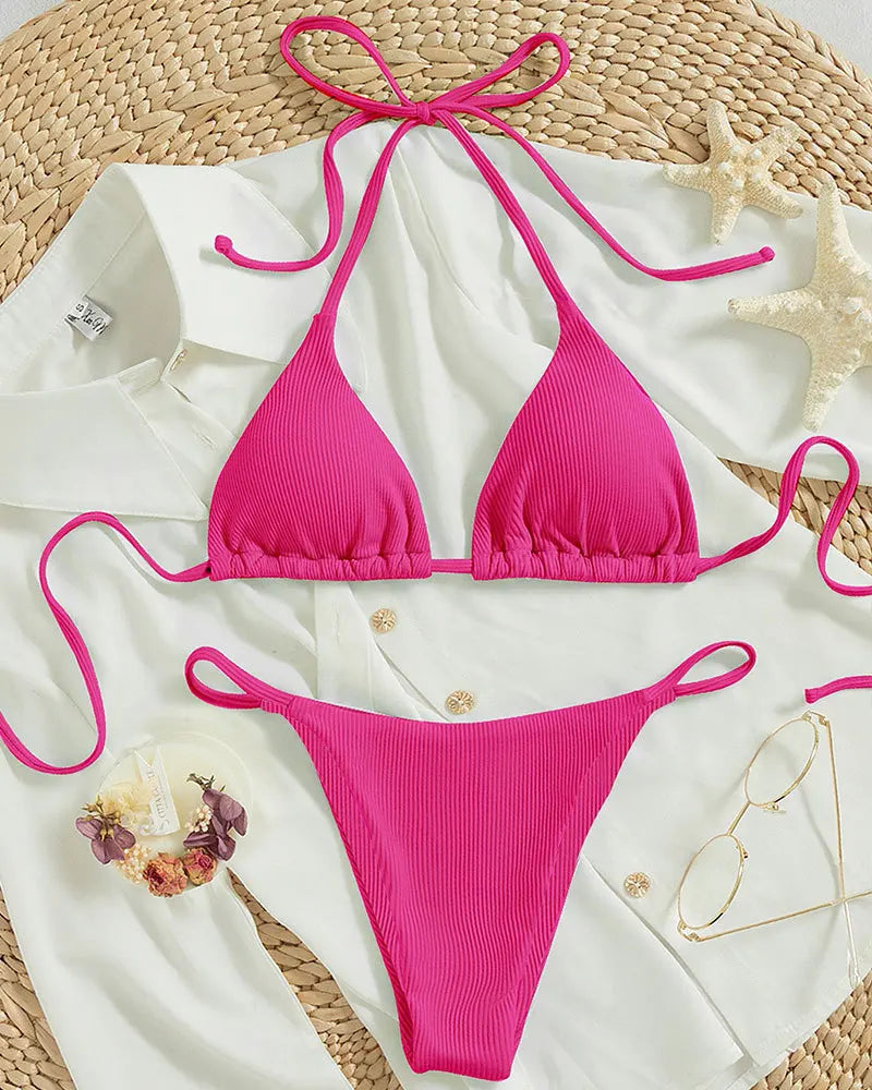 2025 High-Waisted Lace-Up Bikini Set – Sexy Halter Swimsuit for Women Style Heaven