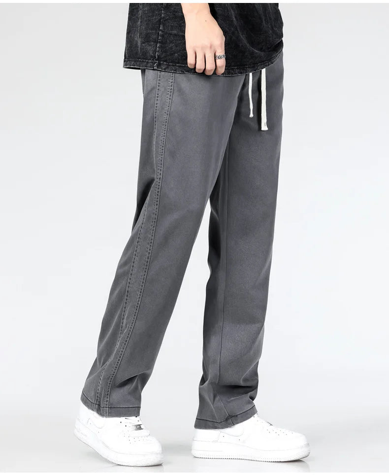 Men’s Summer Soft Lyocell Jeans – Elastic Waist Loose Straight Denim Trousers - Style Heaven