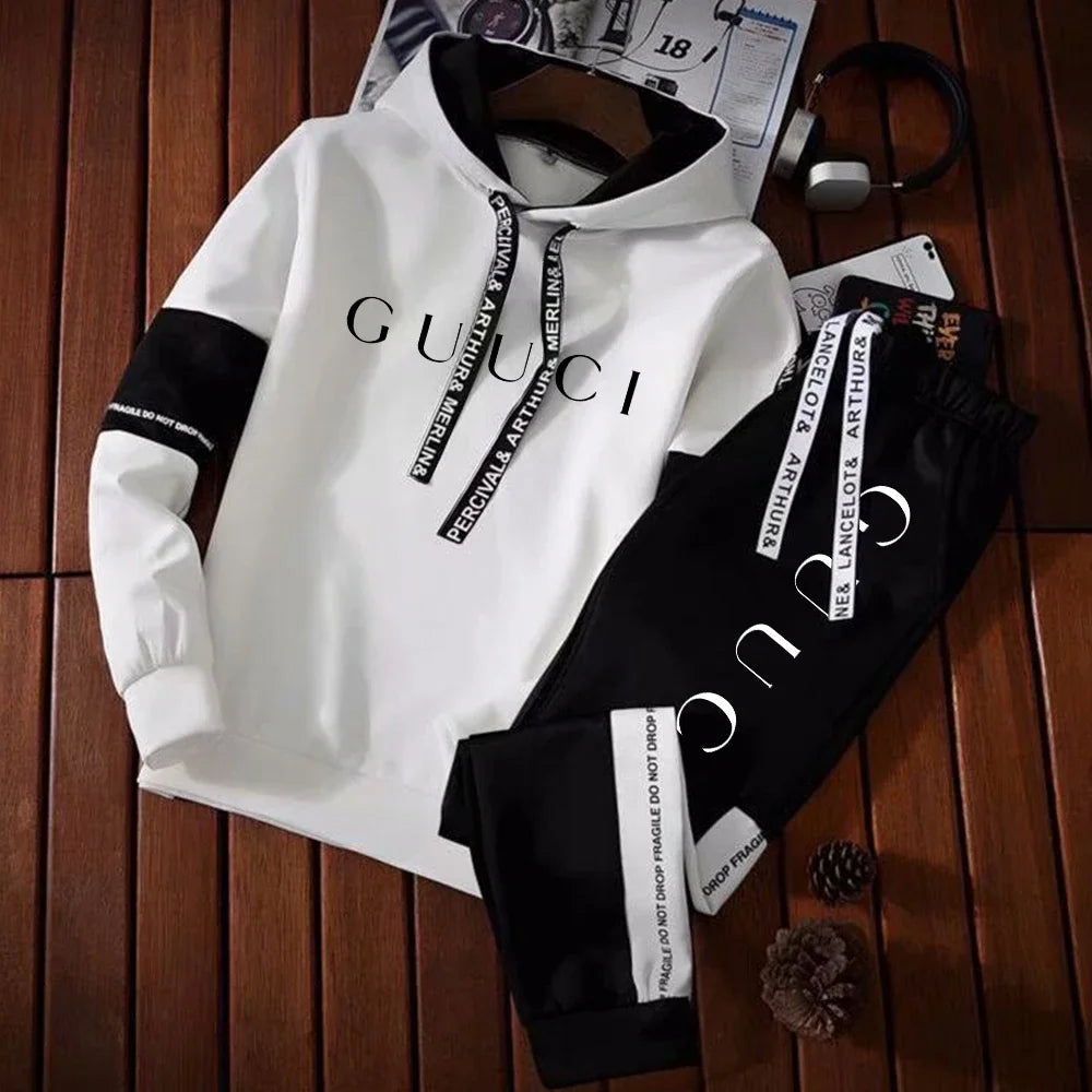 Mens Tracksuit Warm Hooded Sweatshirt+Sweatpants 2 Pcs Sets Winter High Quality Black White Top Or Pants Casual Jogging Clothing Style Heaven