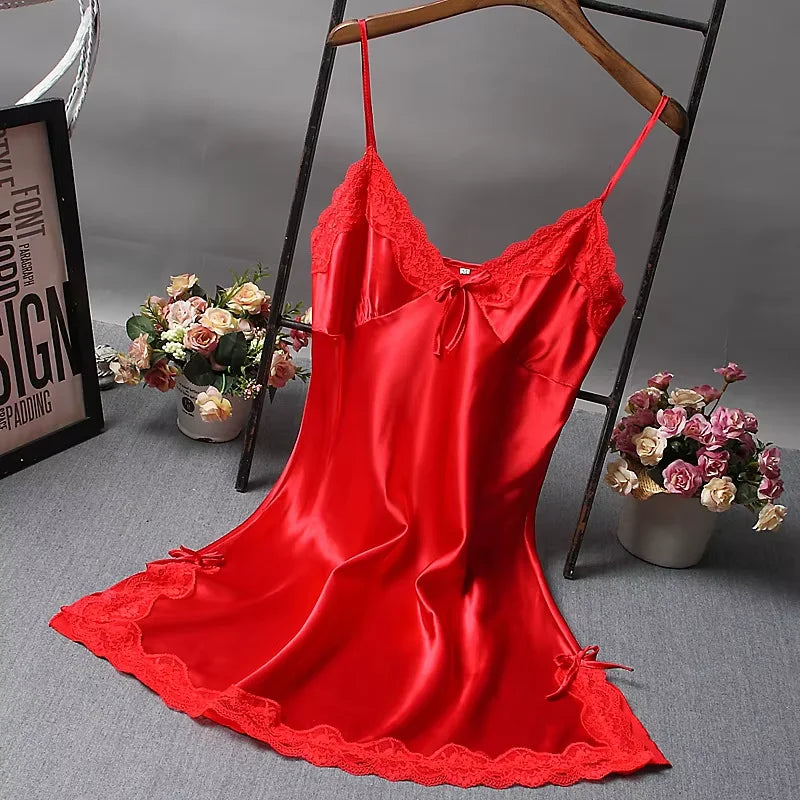 Women's Heart & Letter Print Nightdress – Sexy Lettuce Trim Slip Sleepwear Style Heaven