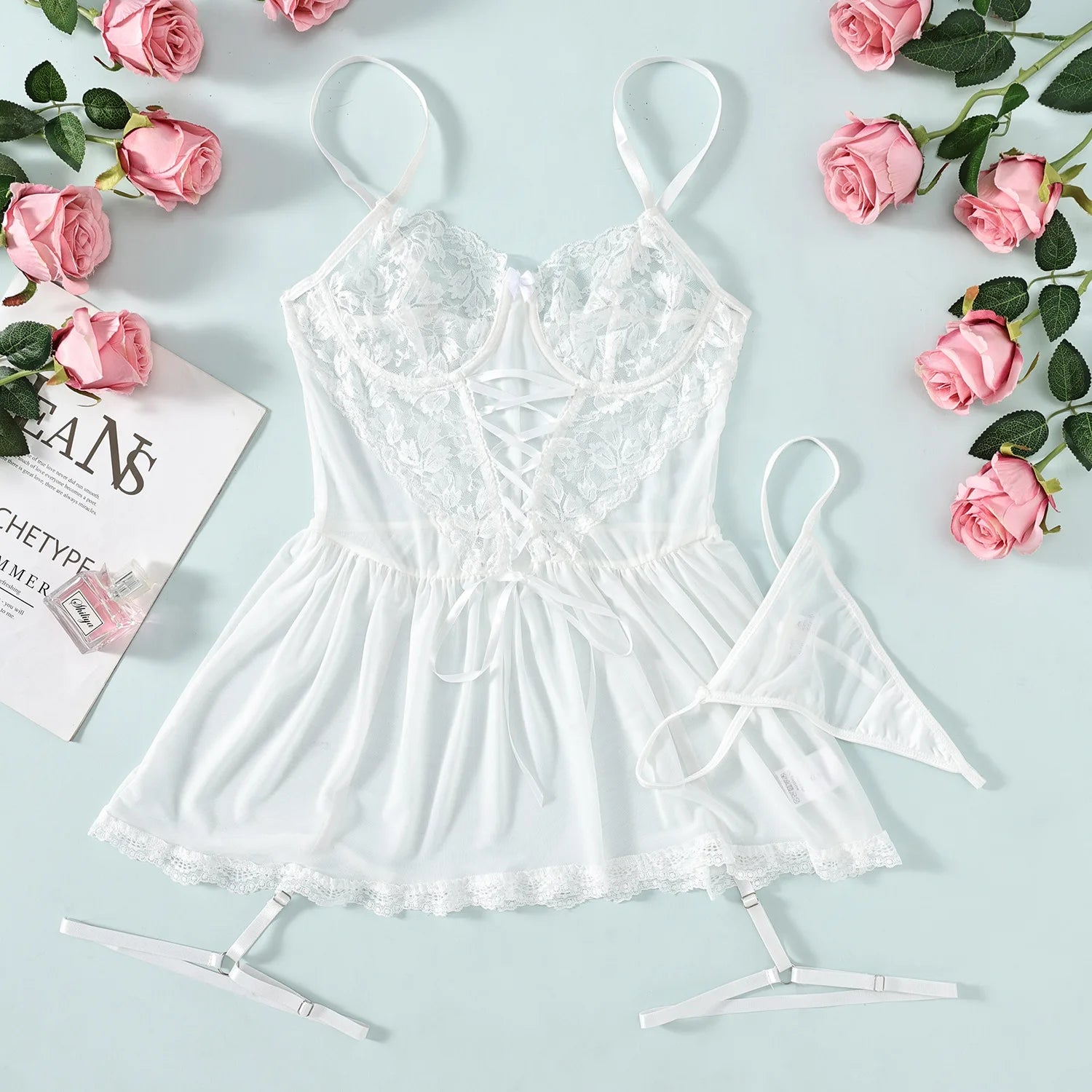 Lace Lingerie Set – Bra, Panty & Garter | Sexy & Elegant Sleepwear Style Heaven