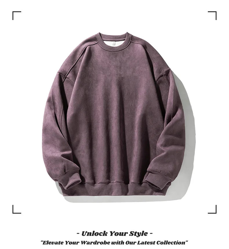Men’s Purple Suede Sweatshirt – Baggy O-Neck Casual Long Sleeve Top for Autumn & Winter 2025 - Style Heaven