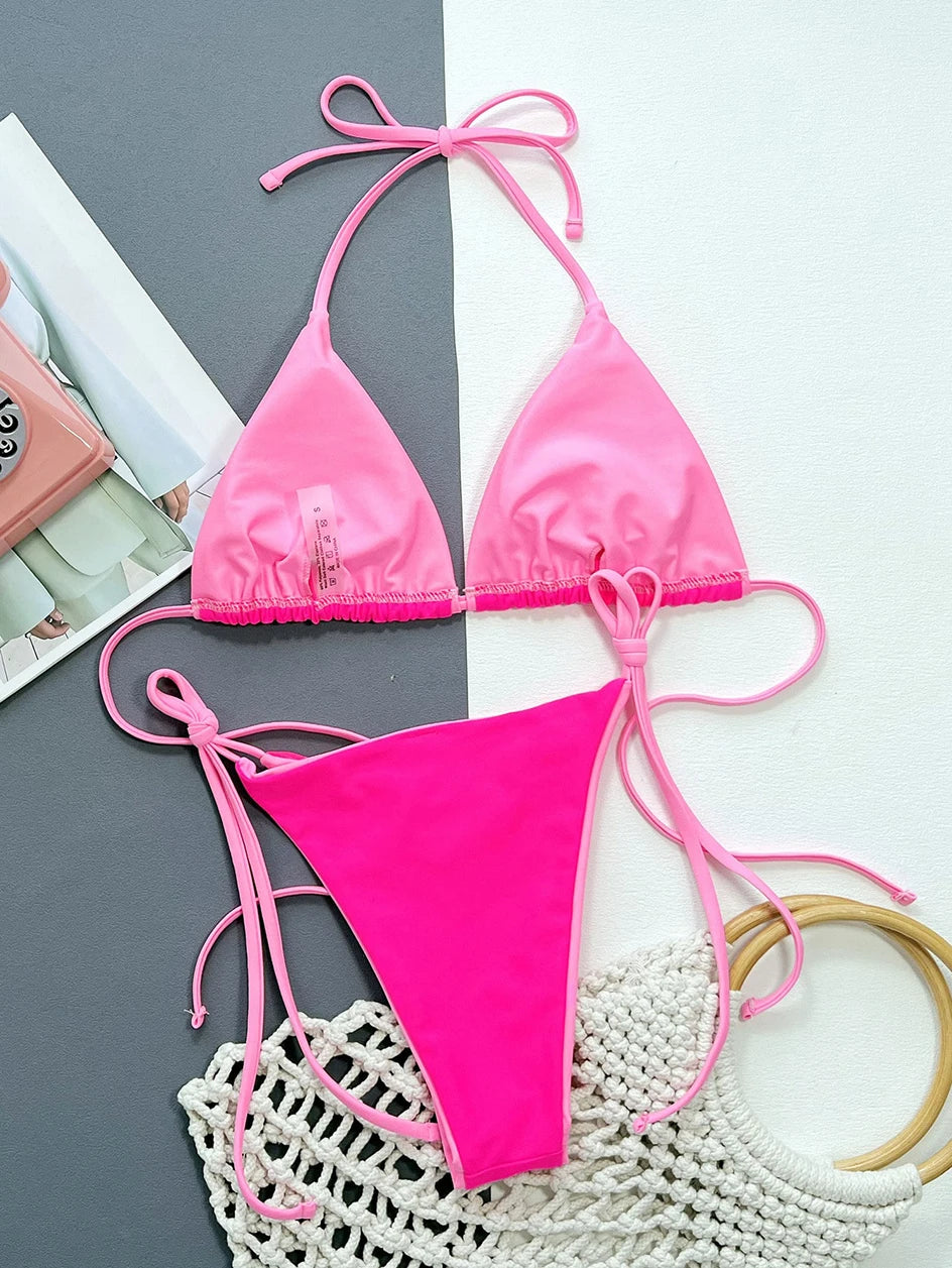 2024 Sexy Leopard Micro Bikini – Women’s Brazilian Halter Swimwear Set with Lace-Up Design Style Heaven