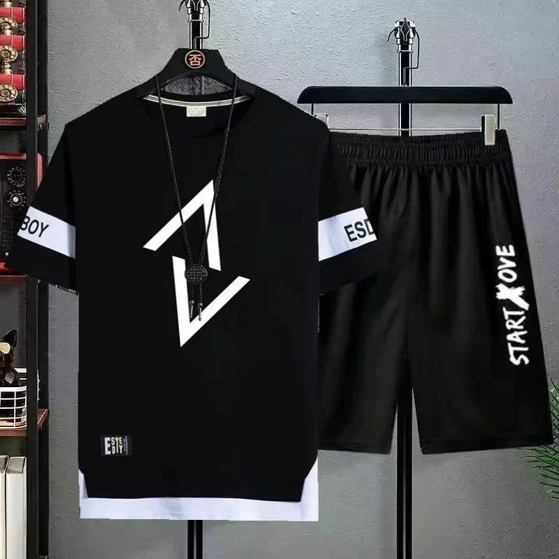 Men’s Sports Casual T-Shirt & Shorts Set – Gym & Streetwear Two-Piece Style Heaven